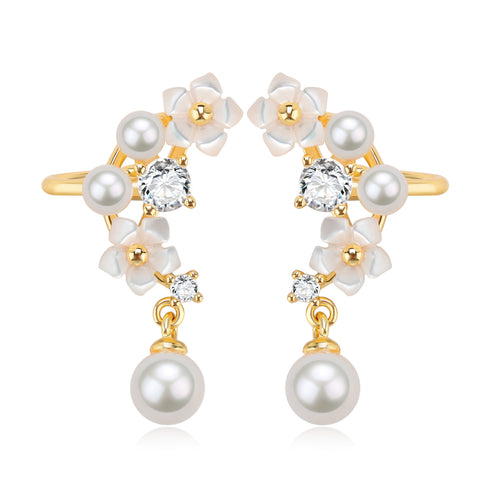 Cubic Zirconia Freshwater Pearls Ear Clip Earrings - Earrings made with hand-selected pearls from House of Pearls