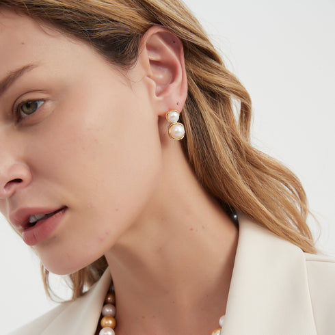 Double Freshwater Pearl & Eulalie Earrings - Earrings made with hand-selected pearls from House of Pearls