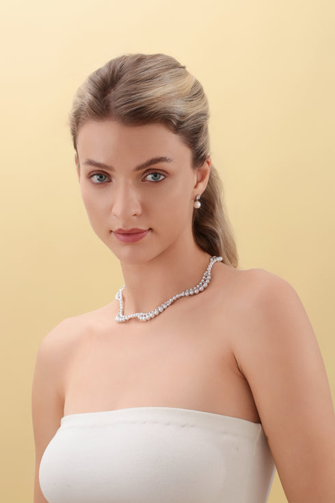 Double Strand White Frshwater Pearl Zirconia Necklace - Necklaces made with hand-selected pearls from House of Pearls