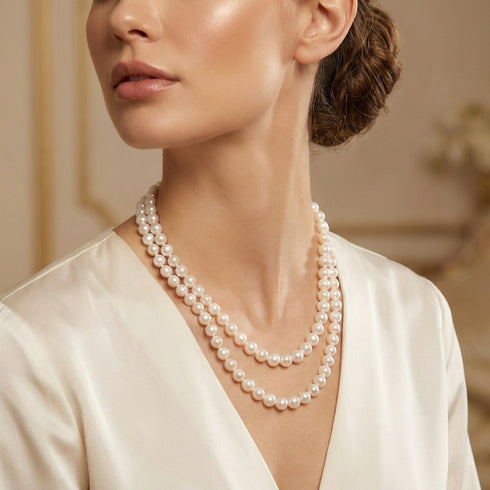 8.5-9.5mm Double Strand White Freshwater Pearl Necklace