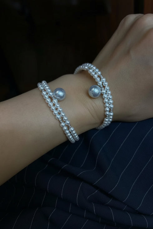 Bracelets: Aurora Freshwater Pearl Double Chain by House Of Pearls - TA, two white freshwater pearl strands