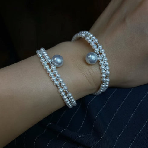 Bracelets: Aurora Freshwater Pearl Double Chain by House Of Pearls - TA, two white freshwater pearl strands