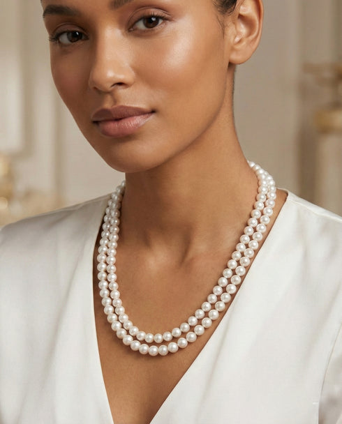 8.5-9.5mm Double Strand White Freshwater Pearl Necklace