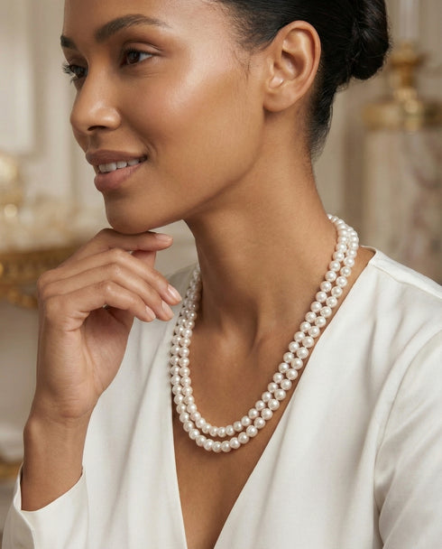 6.5-7.5mm Double Strand White Freshwater Pearl Necklace