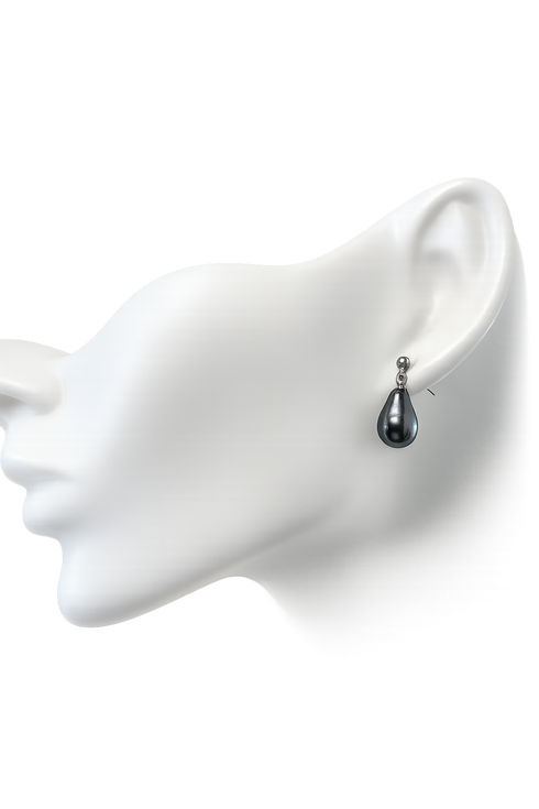 Earrings: 8–9mm Tahitian South Sea tear-drop pearl with silver setting, House Of Pearls - XM