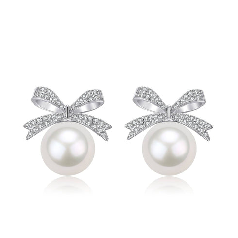 10-11mm Freshwater Pearl CZ Bowknot Earrings - House Of Pearls