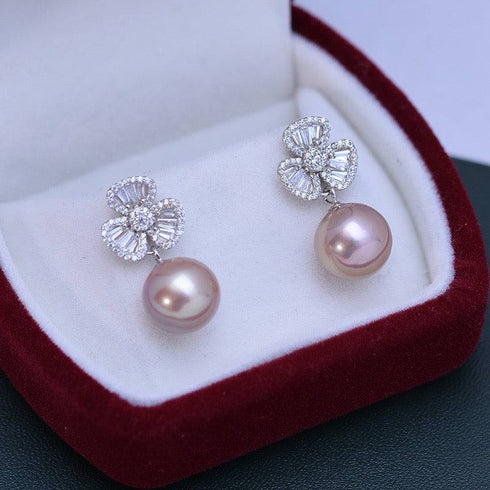 10-11mm Freshwater Pearl & Floral Earrings - House Of Pearls