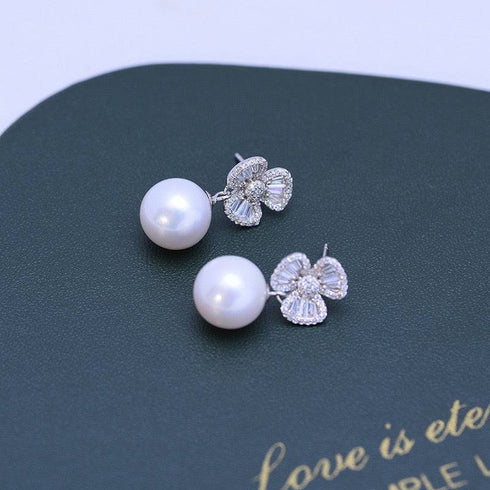 10-11mm Freshwater Pearl & Floral Earrings - House Of Pearls