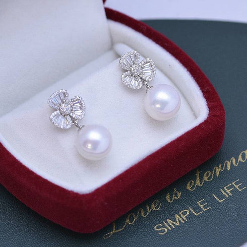 10-11mm Freshwater Pearl & Floral Earrings - House Of Pearls