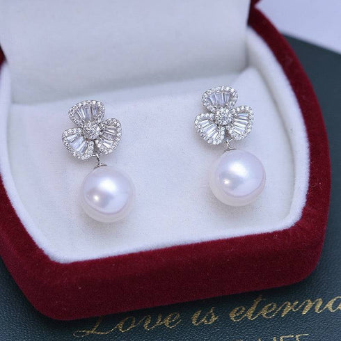 10-11mm Freshwater Pearl & Floral Earrings - House Of Pearls
