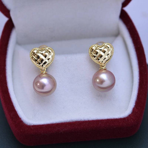 10-11mm Freshwater Pearl & Heart Earrings - Earrings made with hand-selected pearls from House of Pearls