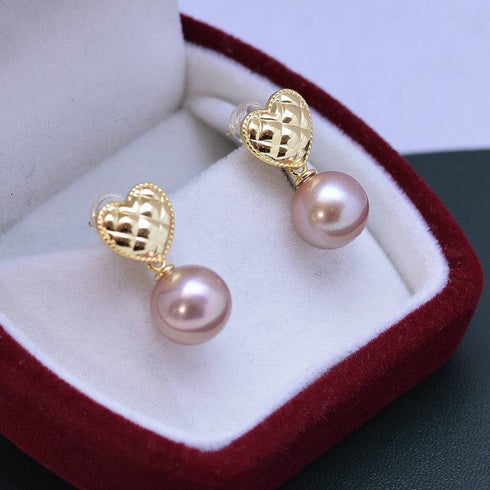 10-11mm Freshwater Pearl & Heart Earrings - Earrings made with hand-selected pearls from House of Pearls