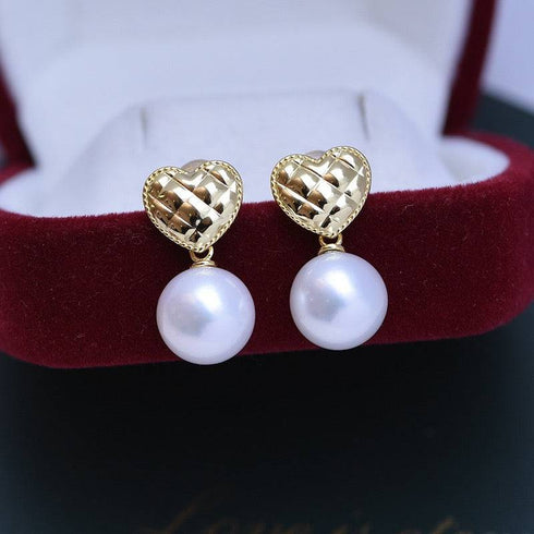 10-11mm Freshwater Pearl & Heart Earrings - Earrings made with hand-selected pearls from House of Pearls