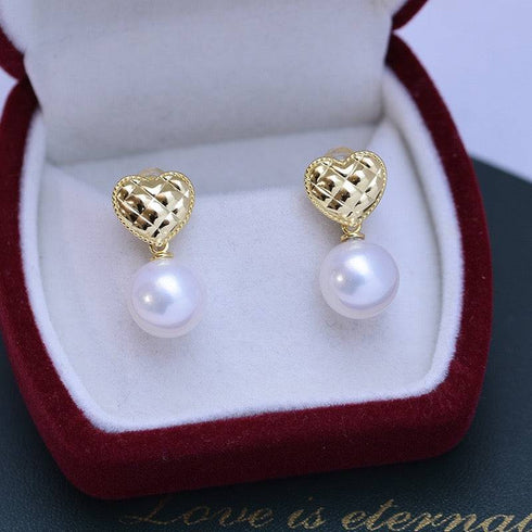 10-11mm Freshwater Pearl & Heart Earrings - Earrings made with hand-selected pearls from House of Pearls