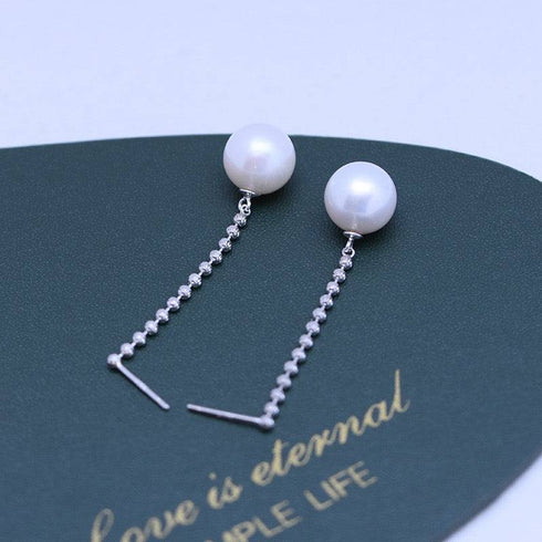 10-11mm Freshwater Pearl & Long Chain Earrings Drop - House Of Pearls