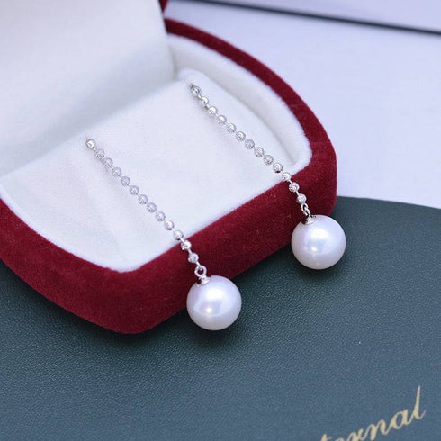 10-11mm Freshwater Pearl & Long Chain Earrings Drop - House Of Pearls