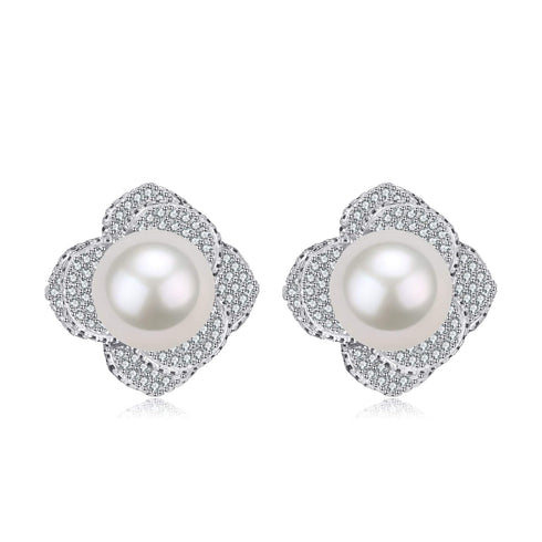 10-11mm Freshwater Pearl & Miya CZ Floral Earrings - House Of Pearls