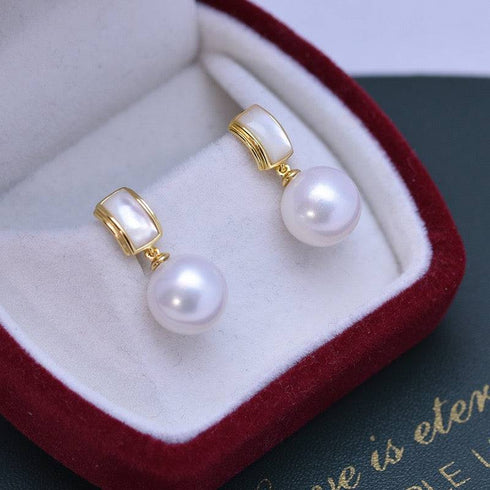 10-11mm Freshwater Pearl & Mother Of Pearls Earrings - House Of Pearls