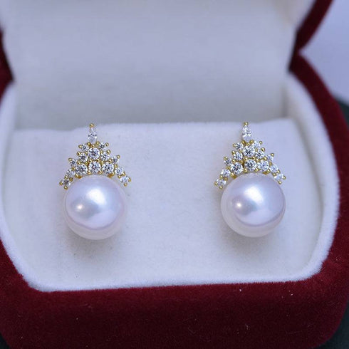 10-11mm Freshwater Pearl & Queen Earrings - House Of Pearls