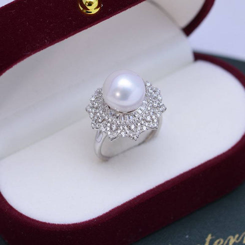 10-11mm Freshwater Pearl & Round CZ Ring - House Of Pearls