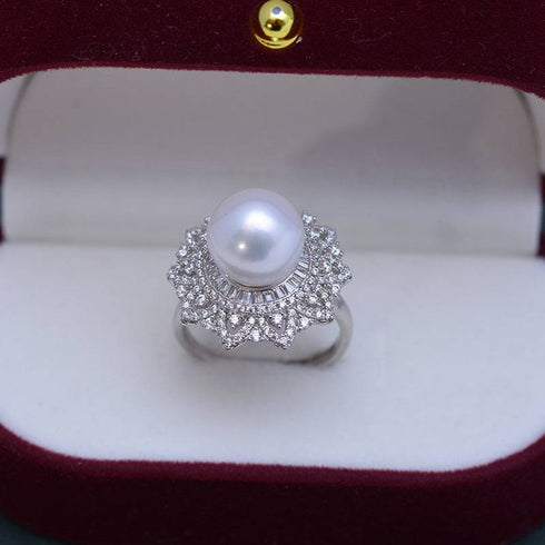 10-11mm Freshwater Pearl & Round CZ Ring - House Of Pearls