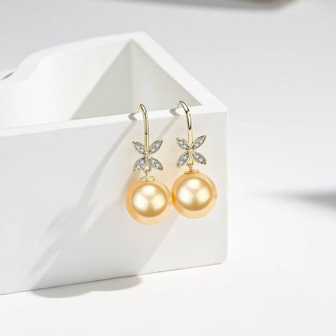 10-11mm Golden South Sea Pearl Amelia Hook Earrings - House Of Pearls