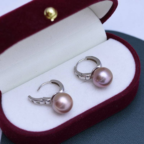 10-11mm Purple Freshwater Pearl & Classic Hoop Earrings - Earrings made with hand-selected pearls from House of Pearls