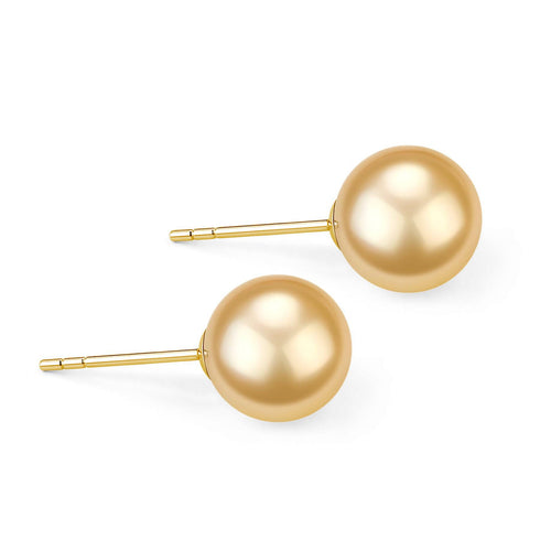 10-12mm 18K Gold Golden South Sea Pearl & Classic Earrings - House Of Pearls
