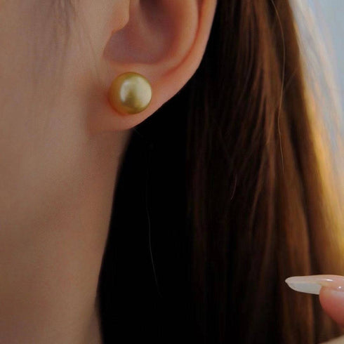 10-12mm 18K Gold Golden South Sea Pearl & Classic Earrings - House Of Pearls