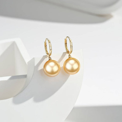 10-12mm 18K Gold Golden South Sea Pearl & Daisy Earrings - House Of Pearls
