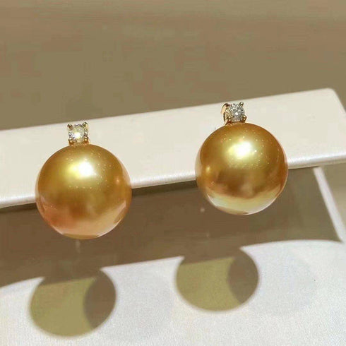 10-12mm Golden South Sea Pearl & 18K Gold Sasha Earrings - Earrings made with hand-selected pearls from House of Pearls