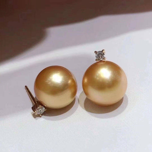 10-12mm Golden South Sea Pearl & 18K Gold Sasha Earrings - Earrings made with hand-selected pearls from House of Pearls