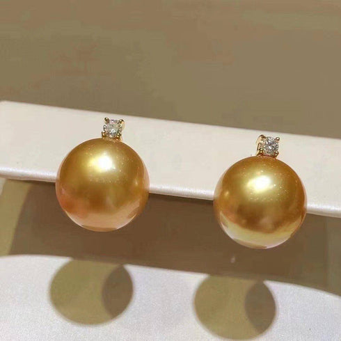 10-12mm Golden South Sea Pearl & 18K Gold Sasha Earrings - Earrings made with hand-selected pearls from House of Pearls