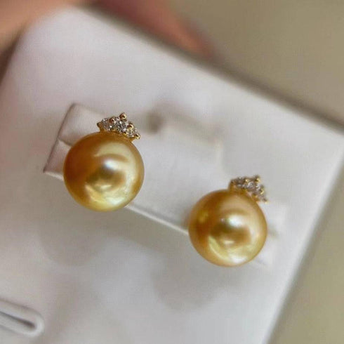 10-12mm Golden South Sea Pearl & Ellie 18K Gold Earrings - Earrings made with hand-selected pearls from House of Pearls