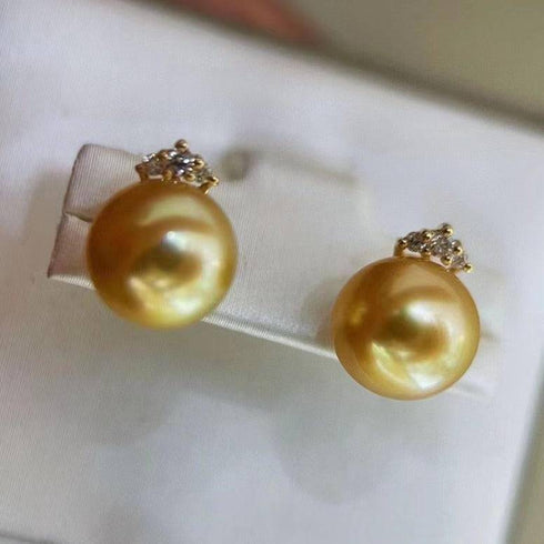 10-12mm Golden South Sea Pearl & Ellie 18K Gold Earrings - Earrings made with hand-selected pearls from House of Pearls