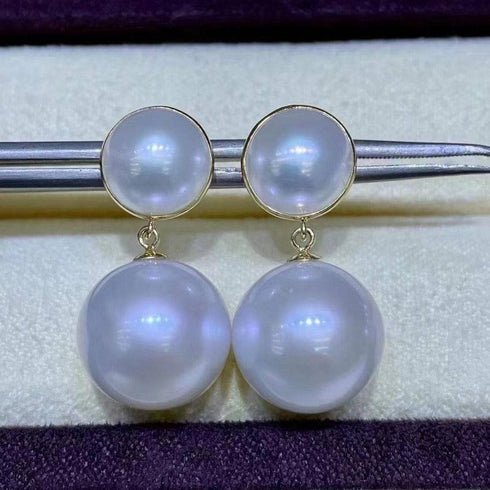 11-12 mm Mabe Pearl Drop Pearl Earrings - House Of Pearls