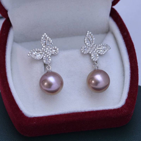 11-12mm Freshwater Pearl & Butterfly Silver Earrings - House Of Pearls