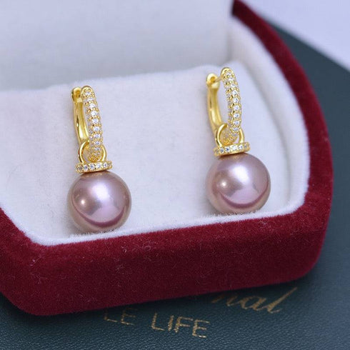 11-12mm Freshwater Pearl & Kate CZ Hoop Earrings - House Of Pearls