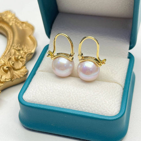11-12mm Freshwater Pearl Modern Bucket-Shaped Earrings - House Of Pearls