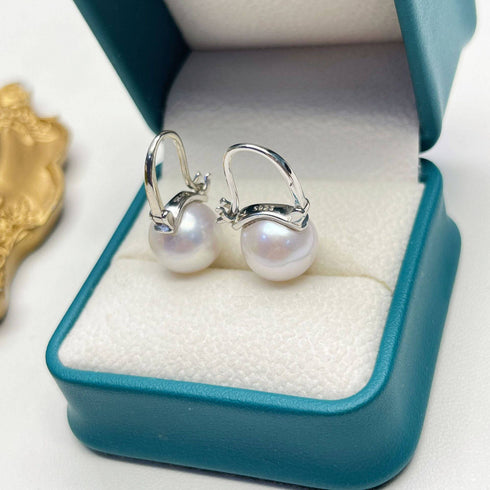 11-12mm Freshwater Pearl Modern Bucket-Shaped Earrings - House Of Pearls