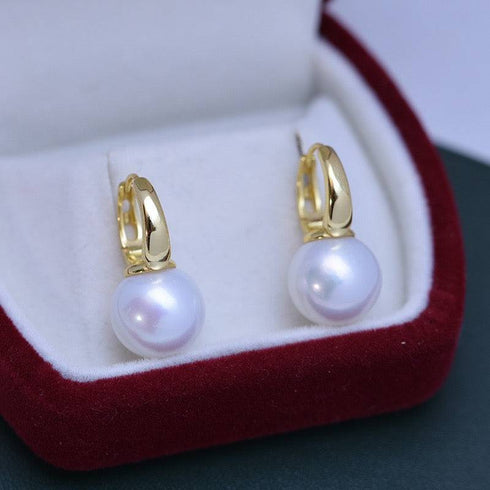 11-12mm Freshwater Pearl & Round Hoop Earrings - House Of Pearls