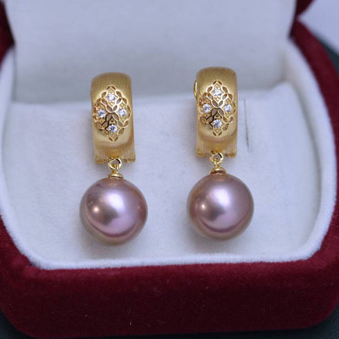 11-12mm Freshwater Pearl & Vintage Gold Earrings - House Of Pearls