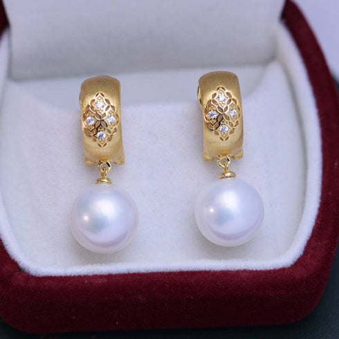 11-12mm Freshwater Pearl & Vintage Gold Earrings - House Of Pearls