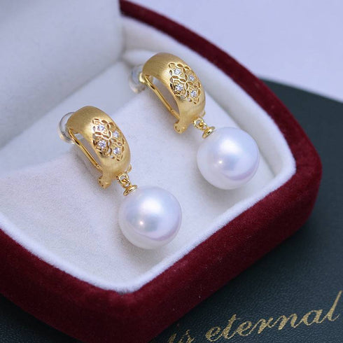 11-12mm Freshwater Pearl & Vintage Gold Earrings - House Of Pearls