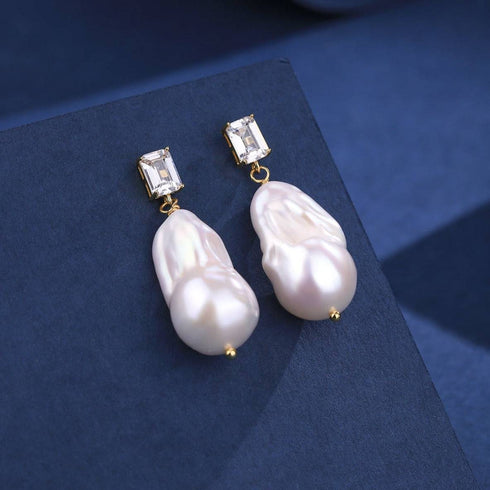 11-13mm Baroque Pearl Earrings with Cubic Zirconia - House Of Pearls