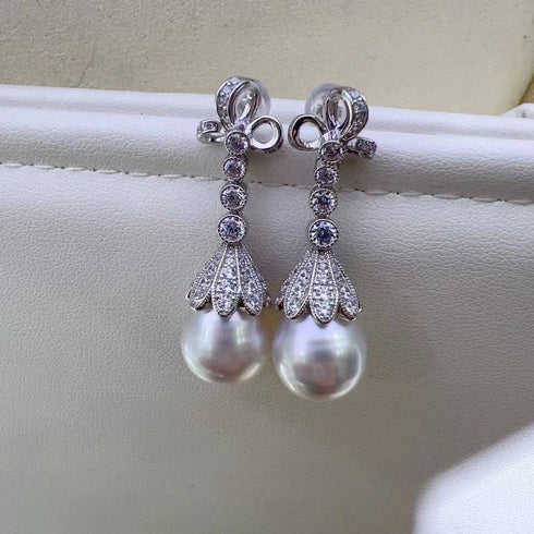 12-13mm Freshwater Pearl & Vintage Bowknot Drop Earrings - Earrings made with hand-selected pearls from House of Pearls
