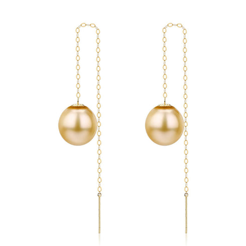 South Sea Golden Pearl Drop Ear Threaders - House Of Pearls