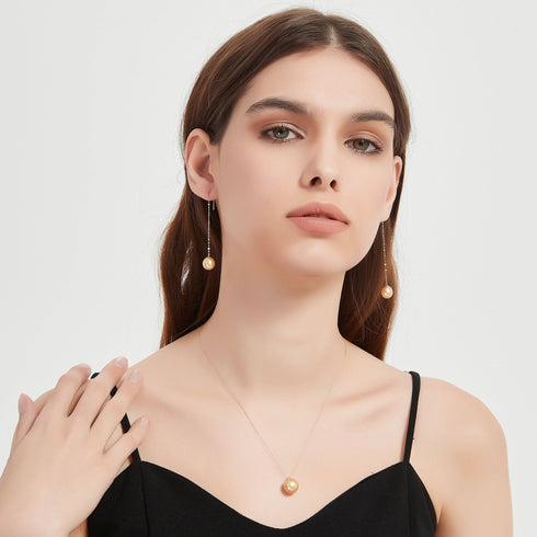 South Sea Golden Pearl Drop Ear Threaders - House Of Pearls