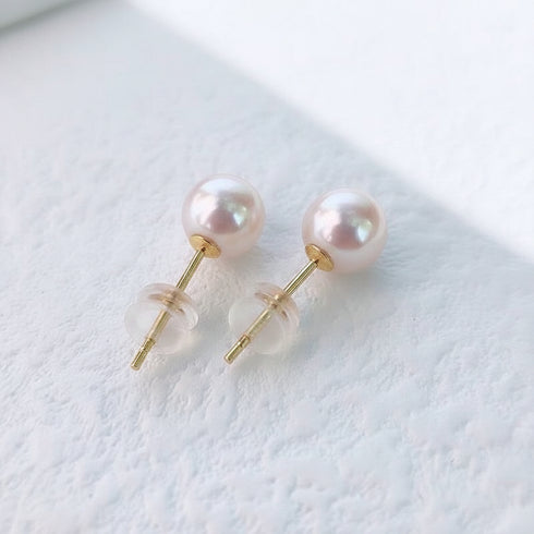 4-5mm White Akoya Pearl Stud Earrings by House of Pearls-JT, pair with gold posts and clear backs