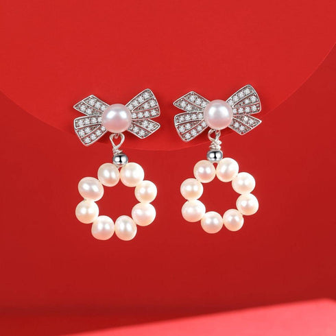 5-6mm Freshwater Pearl Wreath CZ Earrings - House Of Pearls